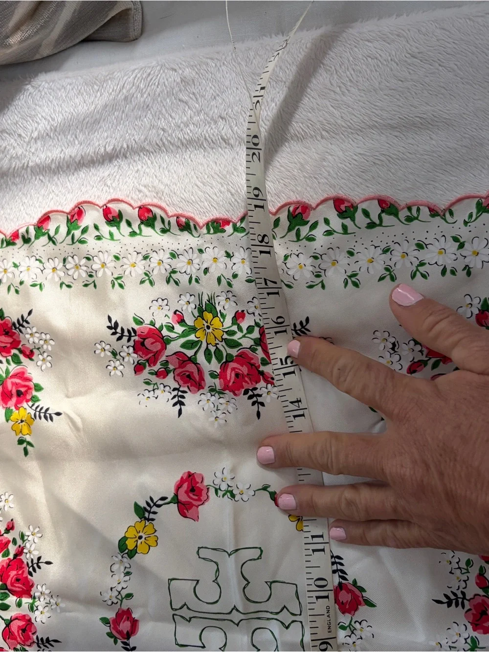 Tory Burch Neckerchief  Floral Square Scarf - Cream with Pink & Yellow Roses